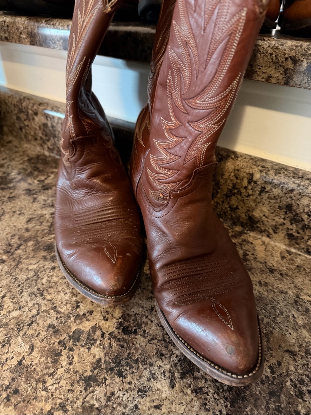 Dan Post Brown Leather Western Cowboy Boots with Stitch Detailing